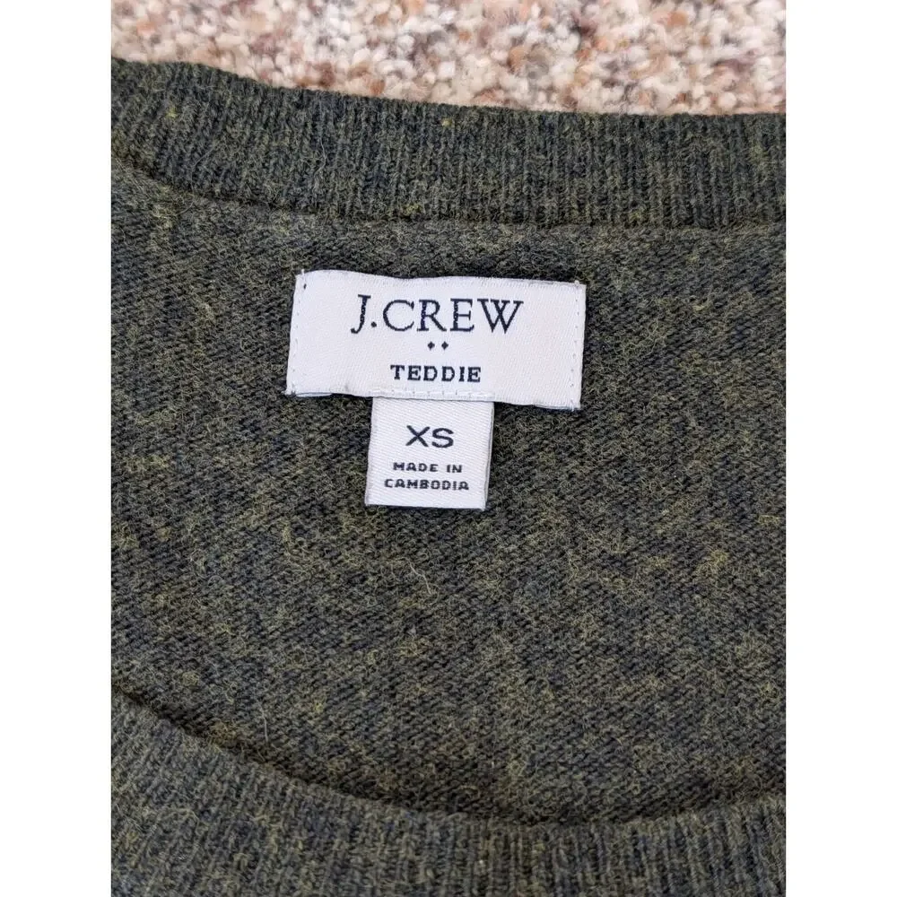J.CREW Sweater Women XS Olive Green Heather Teddie Pullover Cotton Merino Wool